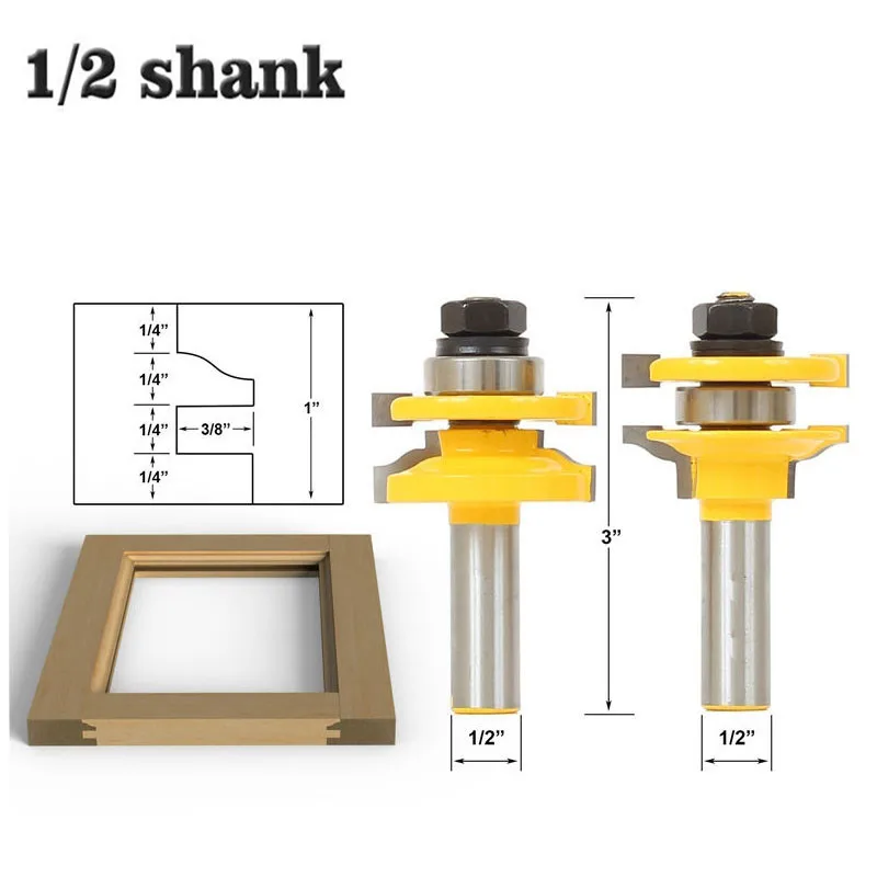 

2pcs/set 12.7mm 1/2" Shank Classical Rail And Stile Wood Router Bit 2 Flute Carbide Cutters Door Knife Cutter Woodworking Tool