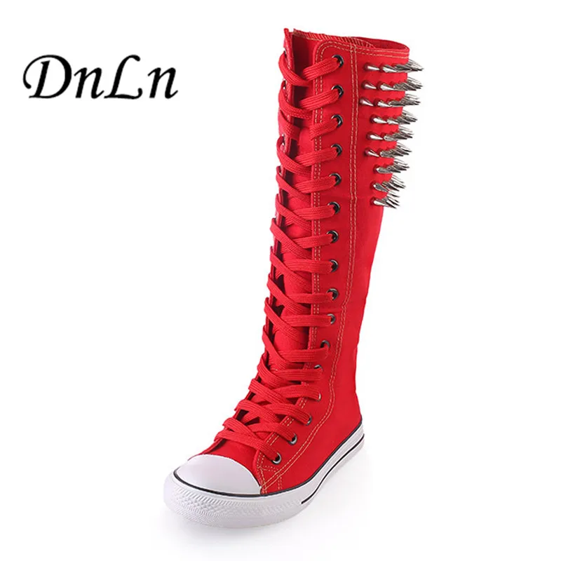 

Fashion Hot Sale New Arrive Women Boots Black White Low Heel Knee Boots Slip On Autumn Winter Ladies Boots Stud
