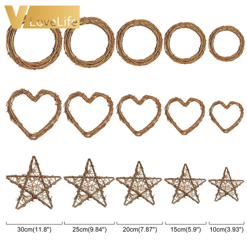

Easter Home Decoration Natural Rattan Wreath Round Heart Star Wedding Rattan Wreath DIY Easter Party Festival Craft Garland