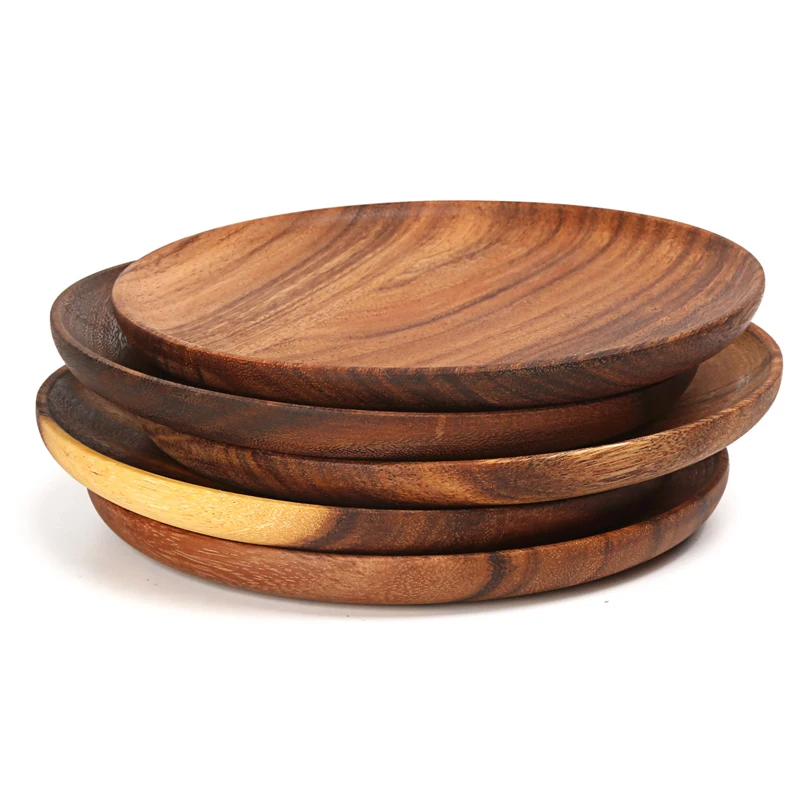 Round Wooden Plates High Quality Acacia Wood Serving Tray Cake Dishes