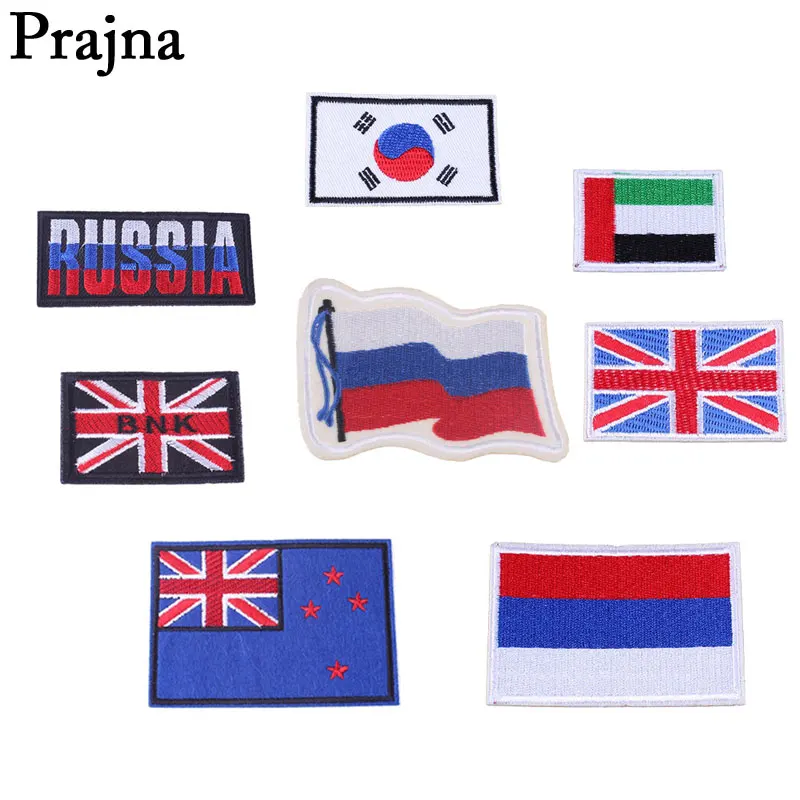 

Prajna Flag Patches Russia Korea Canada Embroidery Iron On Patches Patriotic Arm Badge Military Patch For Clothing Country Flag