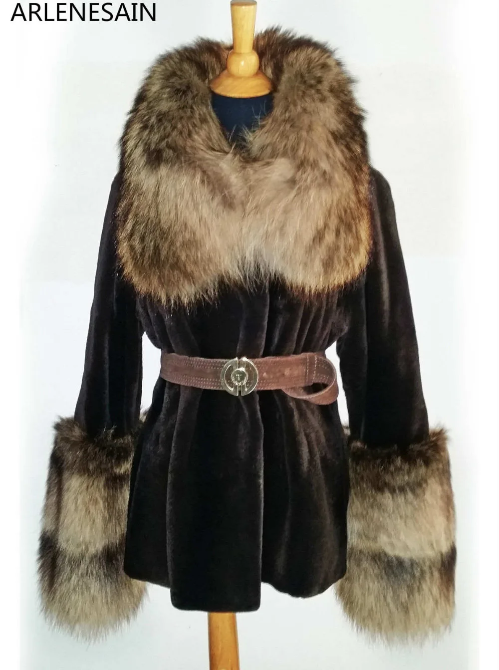 Noir Commande Femmes Manteau Luxe Fourrure Sur Cisaillé Vison Arlenesain De 9IDHE2