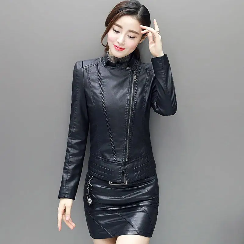 2020 Spring And Autumn New Plus Size 3XL Leather Coat Female Short Women's Jacket Slim Clothing Motorcycle Black | Женская одежда