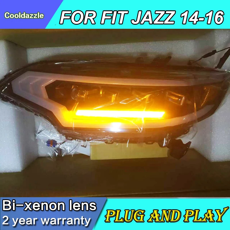 Для HONDA For Fit Jazz передняя фара 2014 2015 2016 года светодиодные фары в черном корпусе|Фара