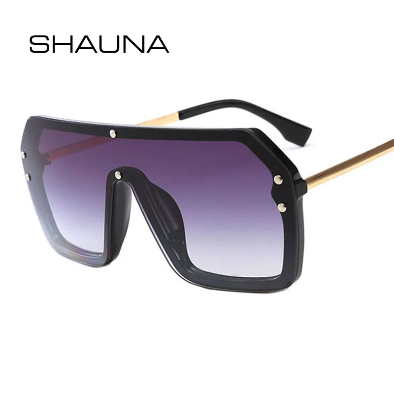 

SHAUNA Flat Top Oversize One Piece Lens Goggle Sunglasses Women Fashion Gradient Square Shades Men