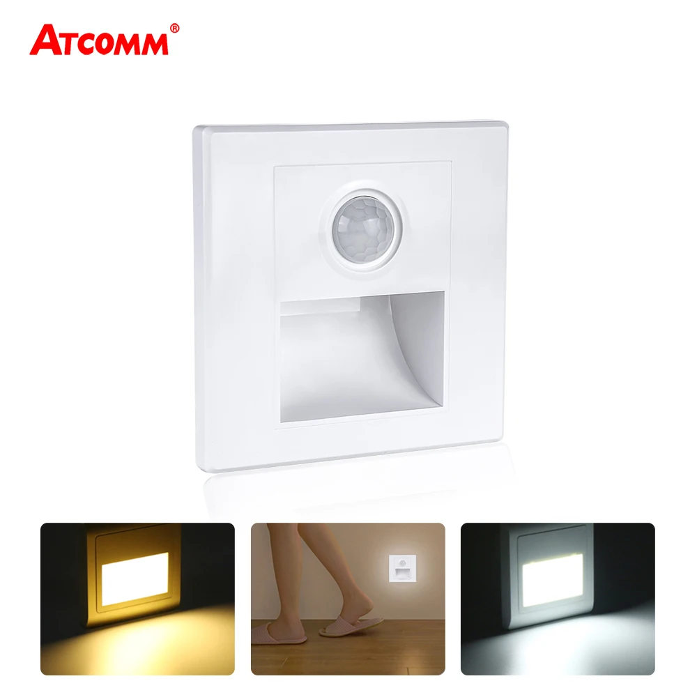 

2W Motion Sensor LED Stairs Recessed Wall Lamp 85-265V Stairway Night Light Auto OFF/ON Corridor Lamp Warm/Cold White