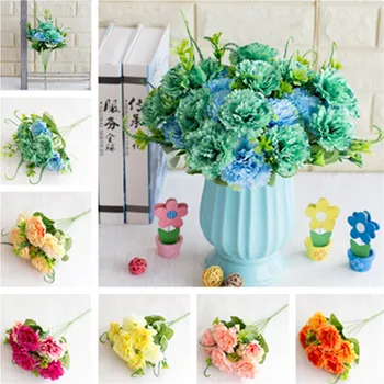 

10pcs Fake Carnation (7 Stems/piece) 12.2" Length Simulation Clove Chlorella for Home Wedding Decorative Artificial Flowers