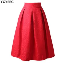 Ygyeeg плиссированные Юбки для женщин Для женщин Красный Юбки для женщин принцесса Европа Винтаж юбка Высокая талия по колено Костюмы Femme высокое качество