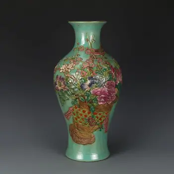 

Antique QingDynasty porcelain vase,Green glaze pastel flower bottle,Handicrafts,best collection&adornment, Free shipping