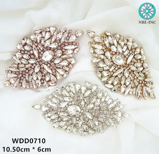 

(10PCS) Wholesale handmade beaded crystal rhinestone applique patch iron on for wedding dresses WDD0710