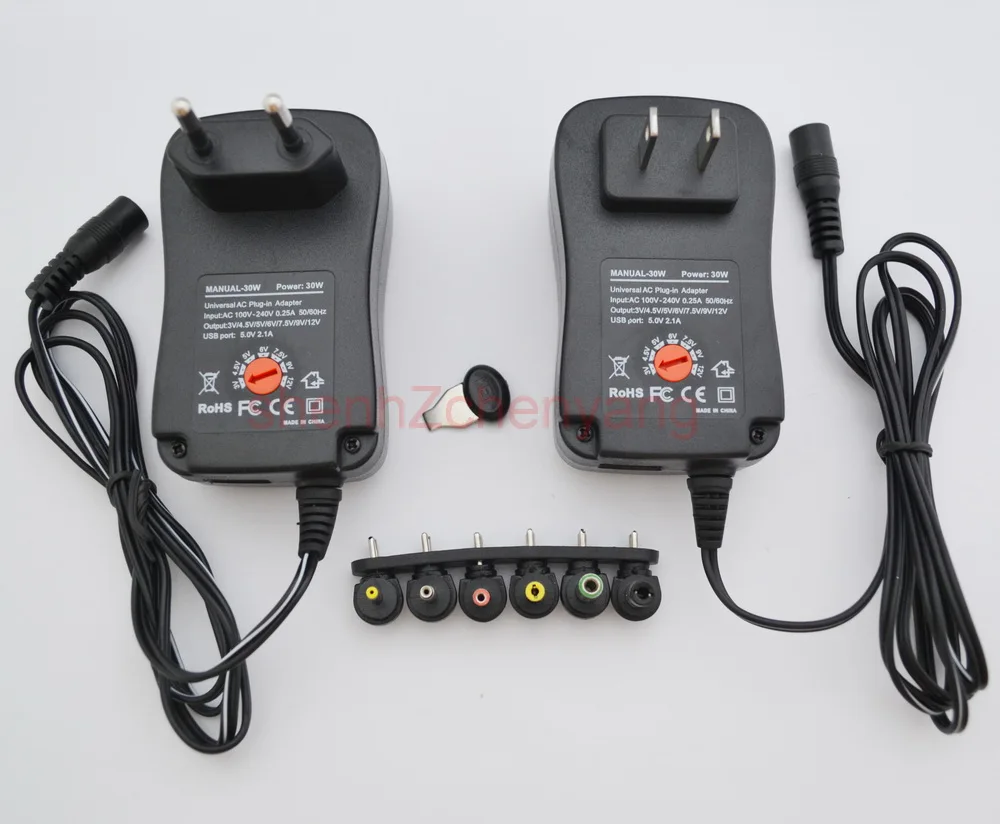 

1pcs 30W Universal AC EU/ US Plug in Power Adapter 3v 4.5v 5v 6v 7.5v 9v 12v charger with 6 pieces connection tip power supply