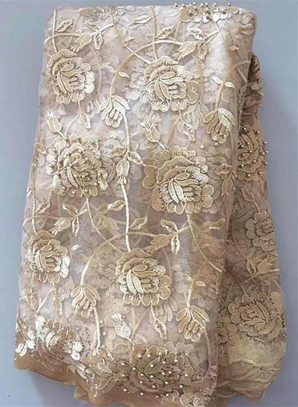 (5yards/lot) ZPN316 On sale embroidered French lace with stones & beads good quality African net fabric for party dress! | Дом и сад