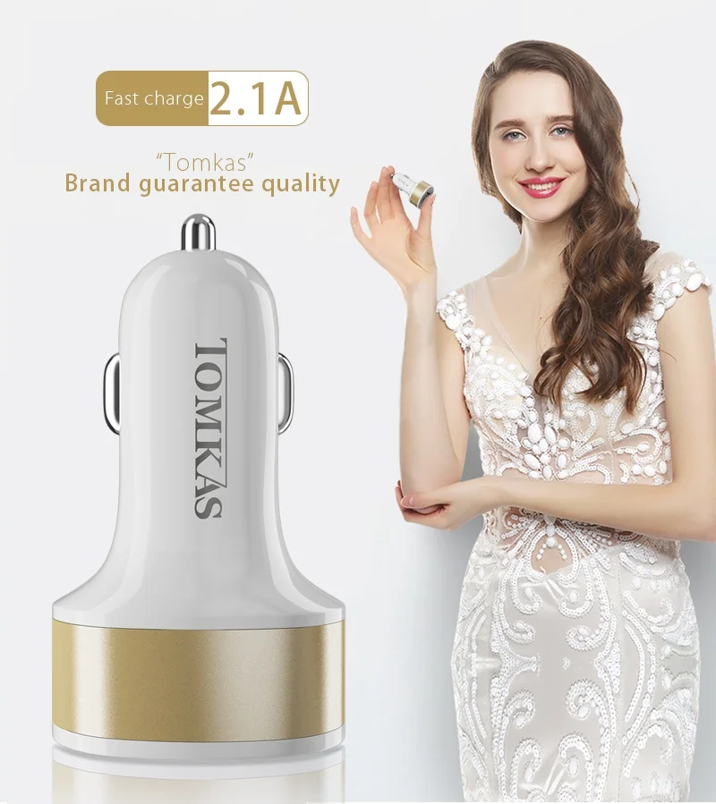 Tomkas Car Charger Universal Dual Port USB Car Charger For Moible Phone Car-Charger USB Adapter For Samsung Xiaomi Fast Charging (6)