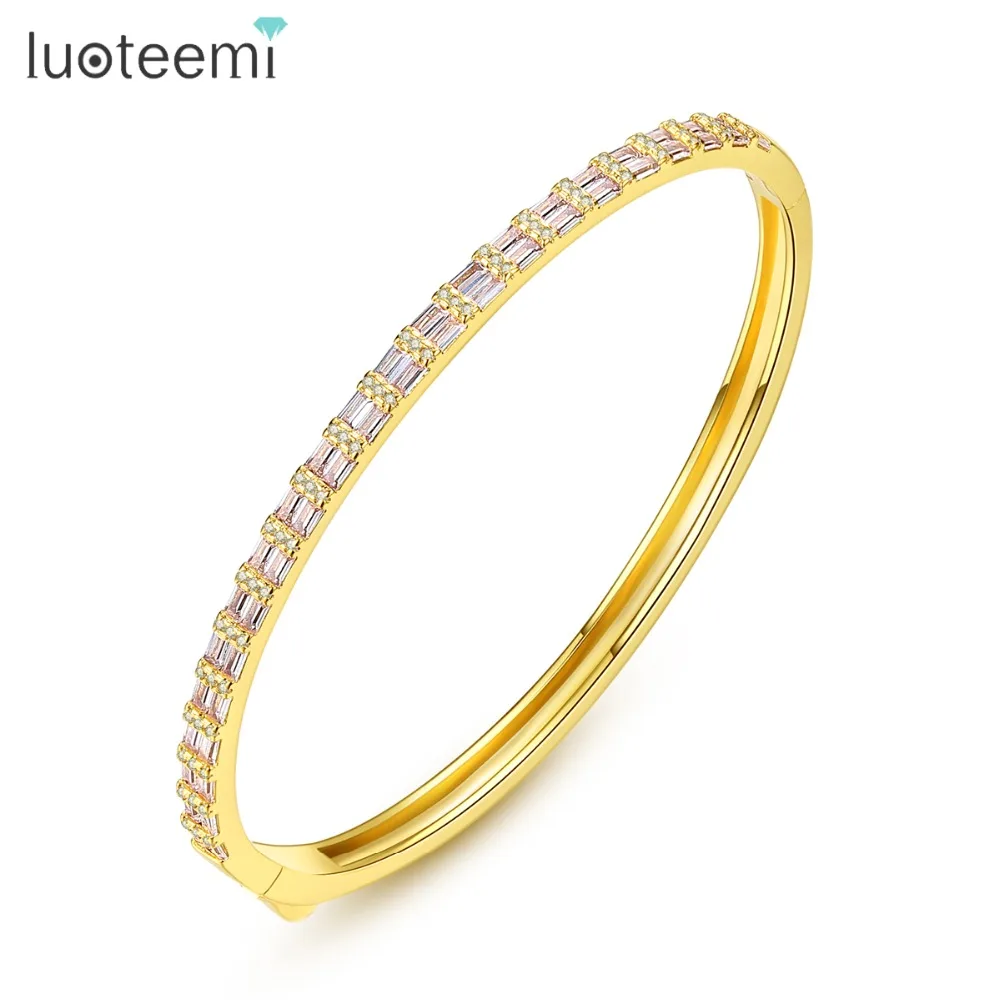 

LUOTEEMI Brand Gold-color Luxury Female Charm Jewelry CZ Cubic Zirconia Rows Crystal Bracelets & Bangles For Women Gift Wedding