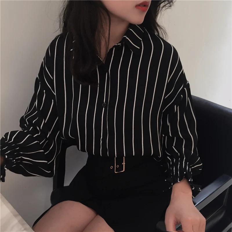 

Mazefeng 2019 Spring Vintage Shirts Women Striped Slim Stand collar Women Casual Shirts Ladies Classic Style Shirts Female Loose