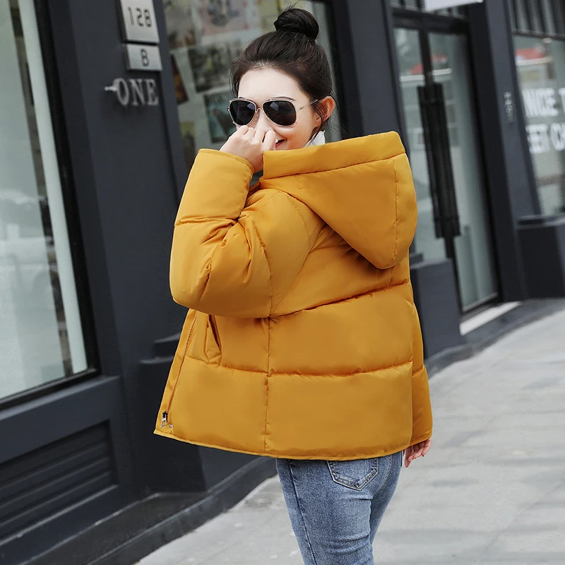 

2019 women winter hooded warm coat plus size candy color cotton padded jacket female short parka womens wadded jaqueta feminina