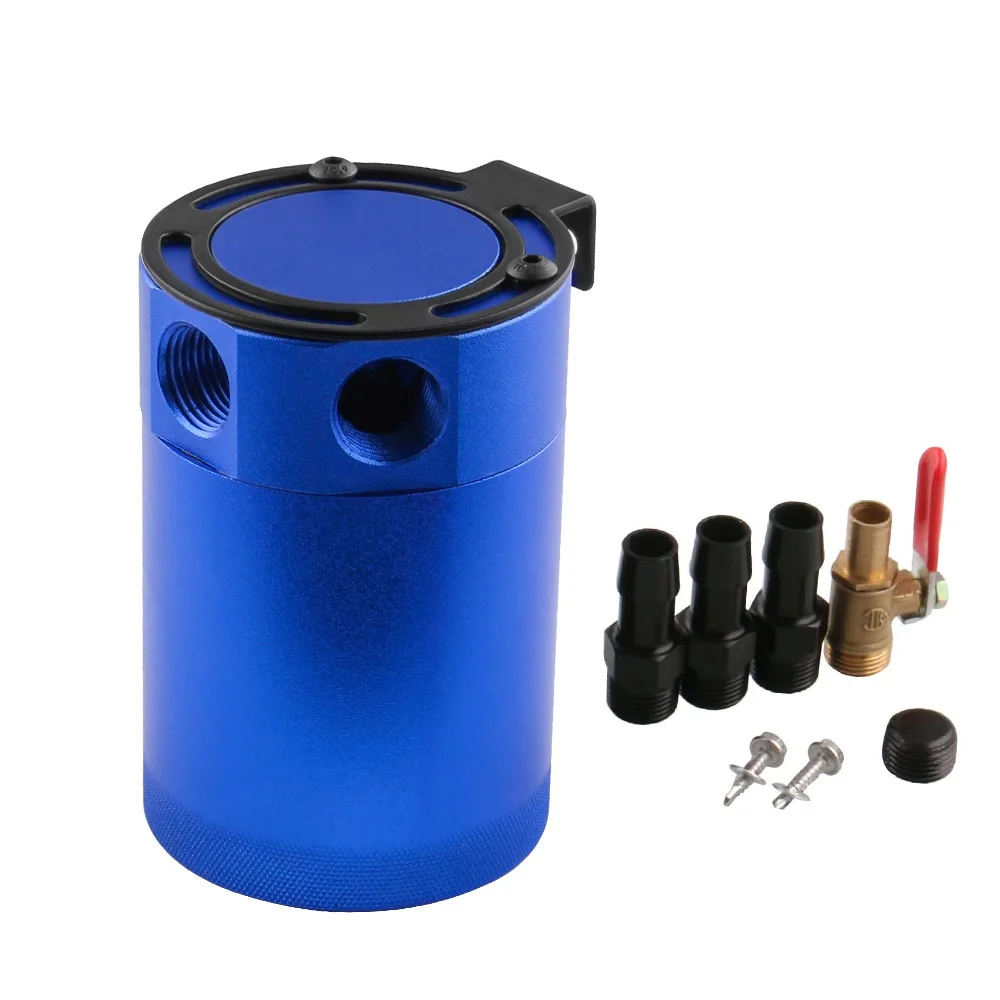 Автомобильный дыхательный аппарат масленка 2/3-port выхлоп отработанного масла для рекуперации горшок компактный озадаченный маслоуловитель БАК с фитингами 400 мл - Цвет: OCC034-BL-OCC039-G