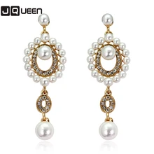 Luxury Synthetic Pearl Beads Long Earrings White Crystal Plant Silver Color Dangle Drop Earrings for Women Wedding Jewelry