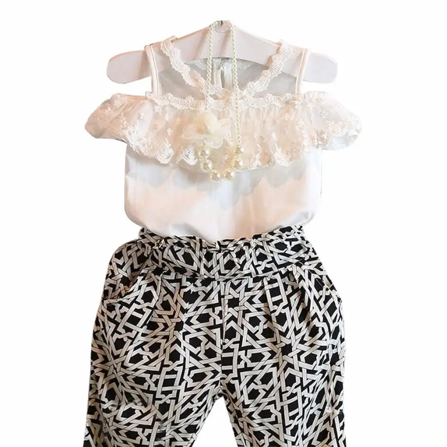 

baby girls clothes set 2016	cotton lace Shirt Pant set toddler girl clothing girls boutique clothing vetement fille good