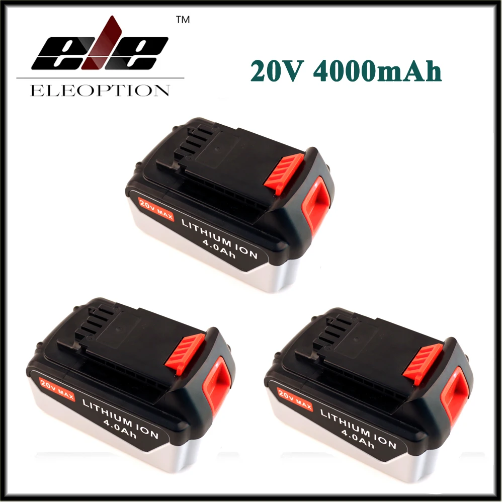 

3 PCS ELEOPTION Rechargeable Power Tool Battery For Black & Decker 20V 4.0 Ah 4000mAh Lithium Ion Battery Pack LB2X4020 LBXR20