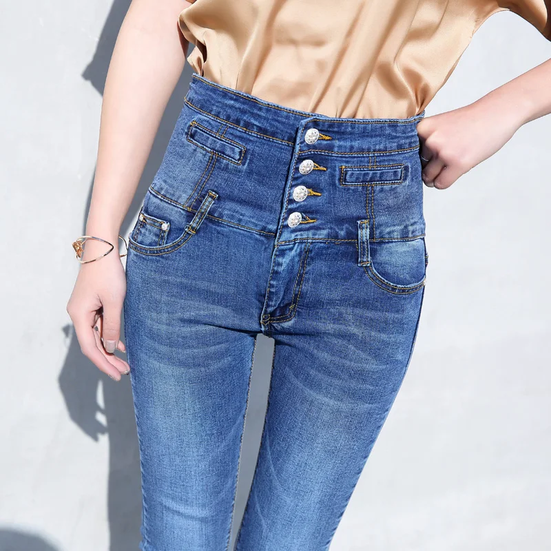 2018 Spring Autumn Women High Waist Jeans Plus Size Stretch Skinny