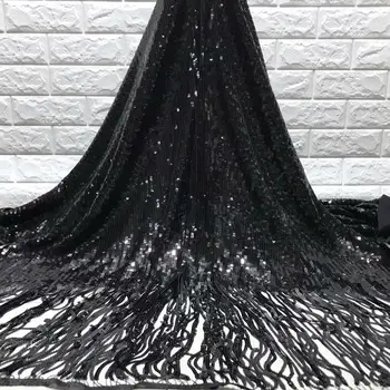 

Free shipping New Arrival High Quality African Organza Lace Fabric 2019 Nigerian French Sequins Lace Fabric For Dress Black
