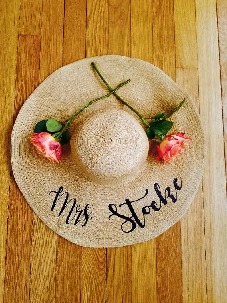 Mrs Панама шляпа, фетровая шляпа на заказ, шляпа от солнца с плоскими полями, подарок, Пляжная Шляпа Mrs, шляпа для медового месяца, персонализированный подарок невесты, соломенная шляпа
