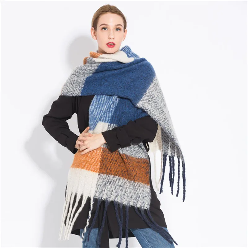 

Luxury Brand 2018 Winter Scarf Women Knitting Wool Scarves Thicken Warm Plaid Shawl Scarf Poncho Pashmina Tassels S-76