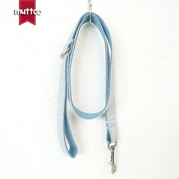 

MUTTCO retailing handmade British style small square lattice pattern leash THE AEGEAN SEA dog collars and leashes 5 sizes UDL022