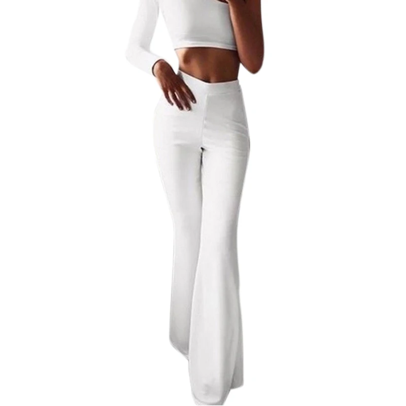 Womens Flare Pants 2019 Women's High Waist Hippie Pants Bell Bottom Sweatpants Sportswear Fitness Trousers For Women Black White