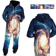 Женский мужской комбинезон, цельный комбинезон с длинными рукавами, повседневный комбинезон, новинка, толстовка с капюшоном, космическая галактика, 3D Графические толстовки, наряды