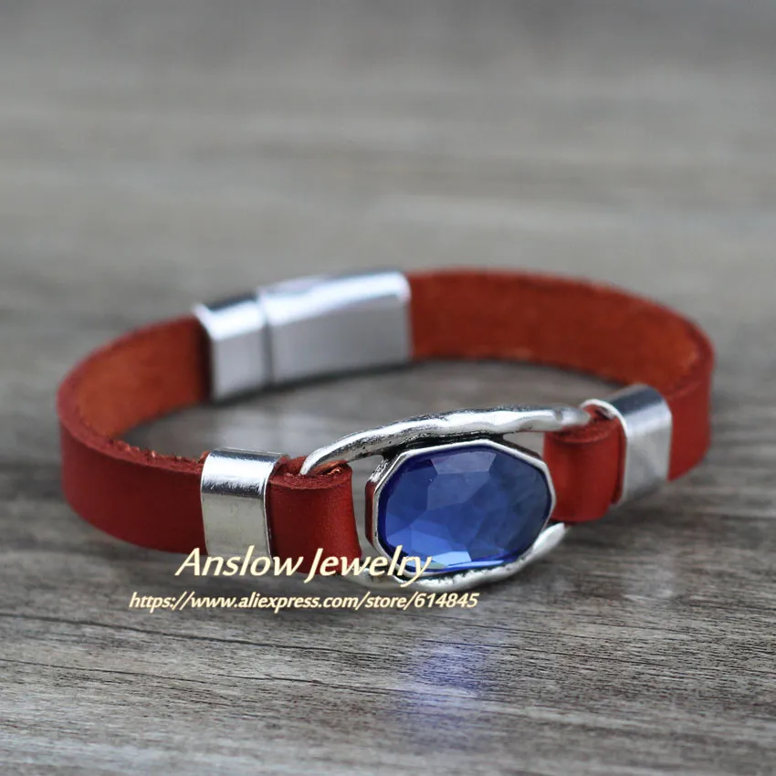 Бренд Anslow, высокое качество, креативный дизайн, модные ювелирные изделия, кристалл, натуральная кожа, браслет для женщин, леди, женский подарок, LOW0717LB - Окраска металла: Red Blue