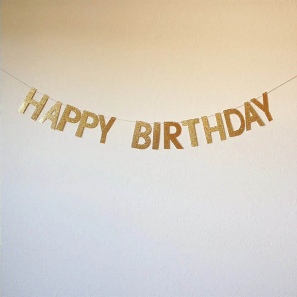 

Happy Birthday Banner Chic Glitter Gold Party Decorations Versatile Beautiful Bunting Flag Garland