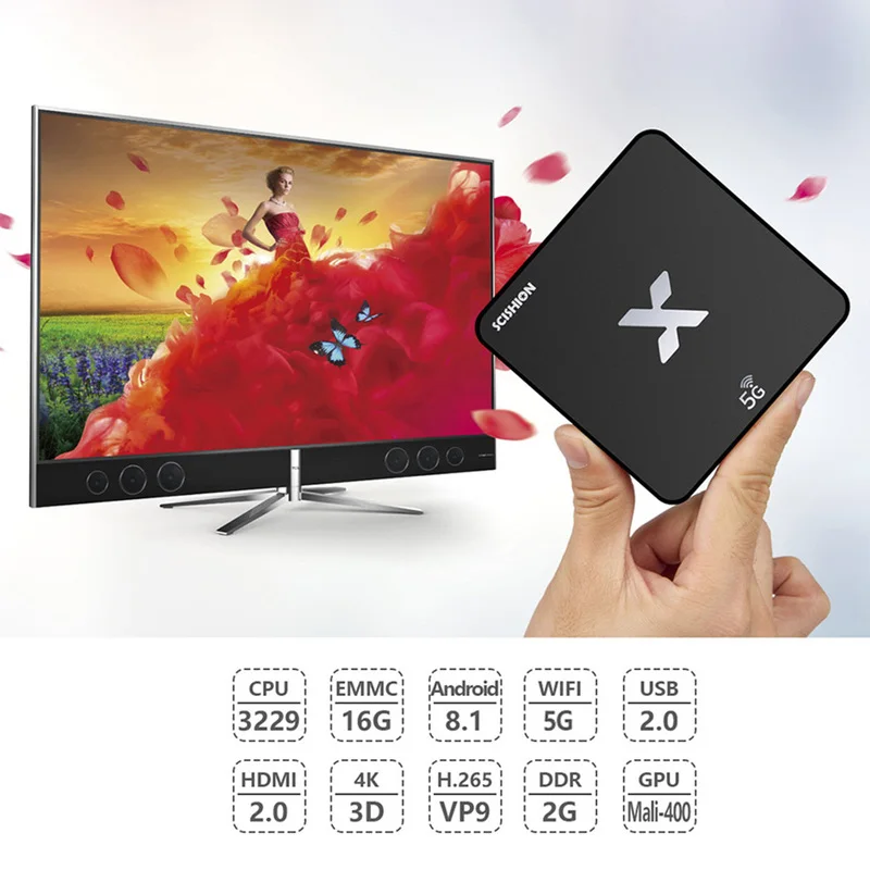 Приставка Смарт-ТВ Android 8 1 100 Мбит/с 2 + 16 ГБ 4K 4 ГГц | Электроника