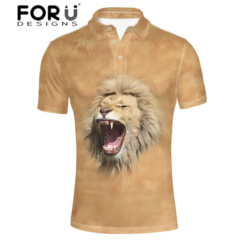 

FORUDESIGNS 3D Animal Printed Shirt Men Husky Tiger Summer Tops with Button Standing Collar Shirt for Males Casual Clothing