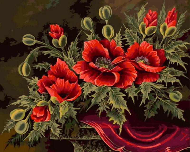 

Frameless oil painting by numbers paint by number for home decor oil picture painting 5065 red peony