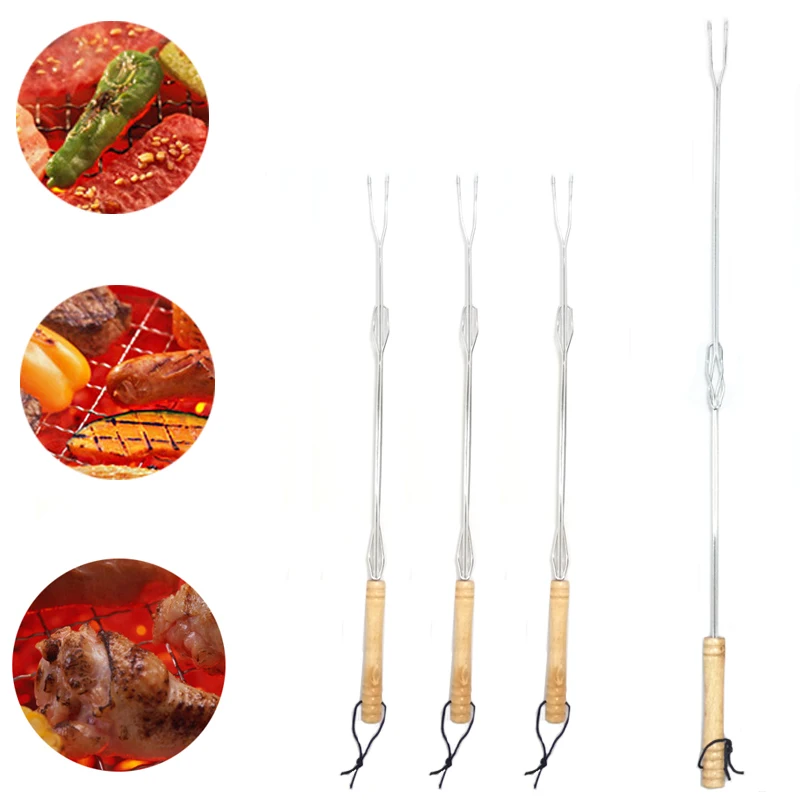 Barbecue Fork Safe Wood Handle Field Cooker The Wooden Handle Can Stretch Barbecue Fork 
