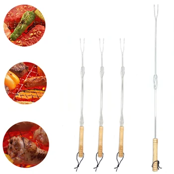 

Barbecue Fork Safe Wood Handle Field Cooker The Wooden Handle Can Stretch Barbecue Fork Stainless Steel BarbecueTool 77cm