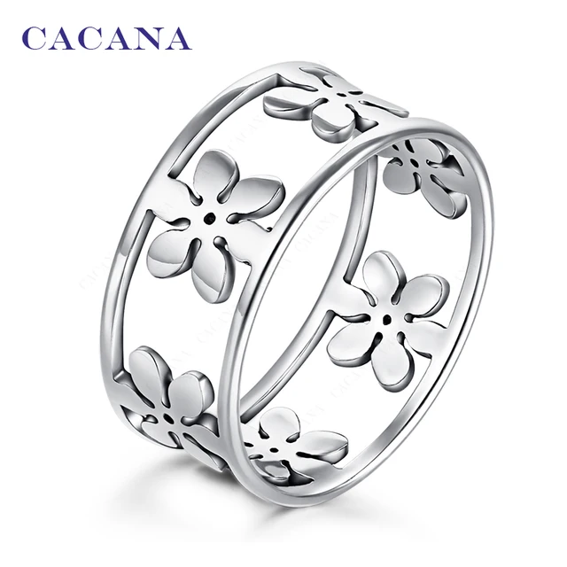 CACANA Titanium Stainless Steel Rings For Women Five Petals Fashion Jewelry Whol CACANA Titanium Stainless Steel Rings For Women Five Petals Fashion Jewelry Whol