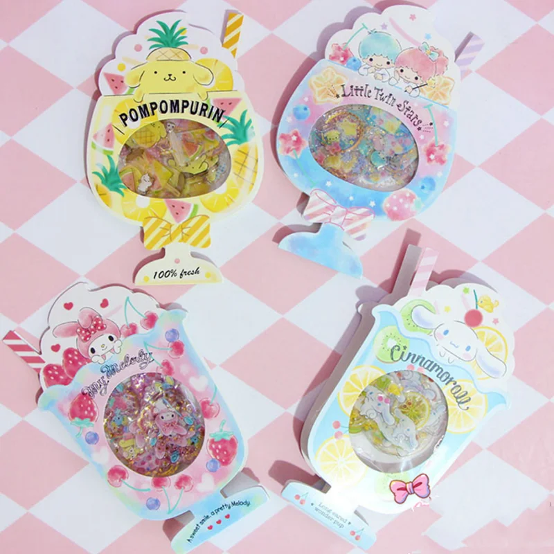 1pack New cute My Melody Gemini Cinnamoroll Pudding Dogs Sticker Pack Summer fruit juice Cartoon Stickers toys Gifts lovely my melody kitty little twin stars cinnamoroll pudding dog pvc sticker decoration planner diary phone album index stickers