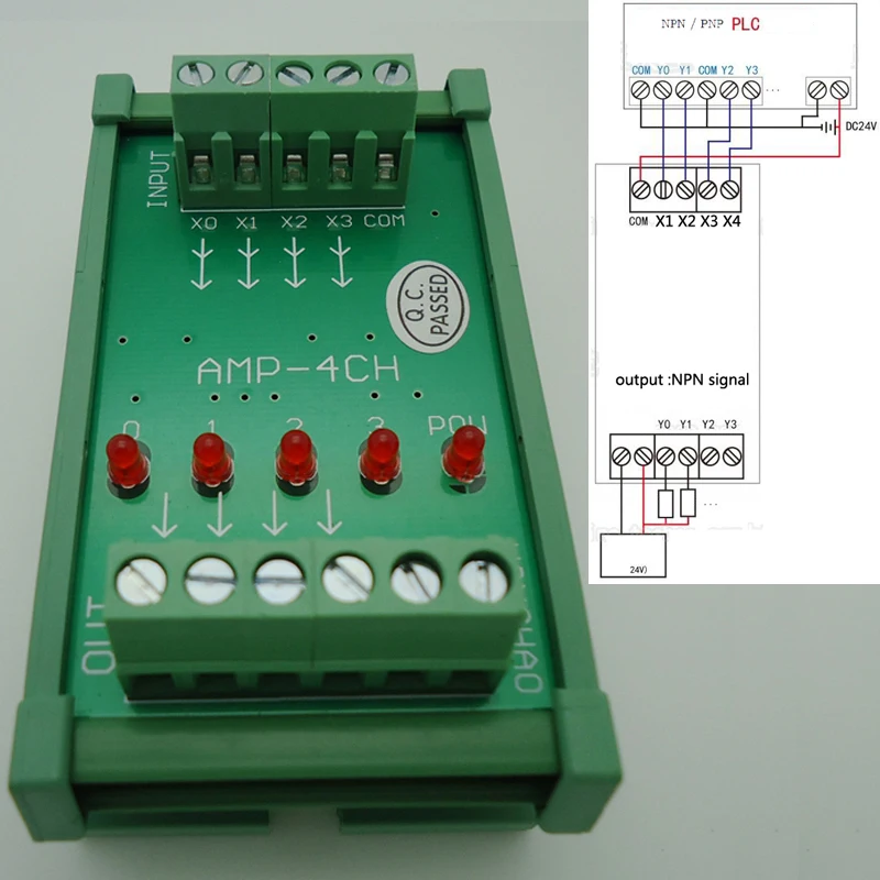 4 Channels DC 24V PLC Amplifier Board Terminal Blocks Plate PNP Input NPN Output Opto-isolated Circuit