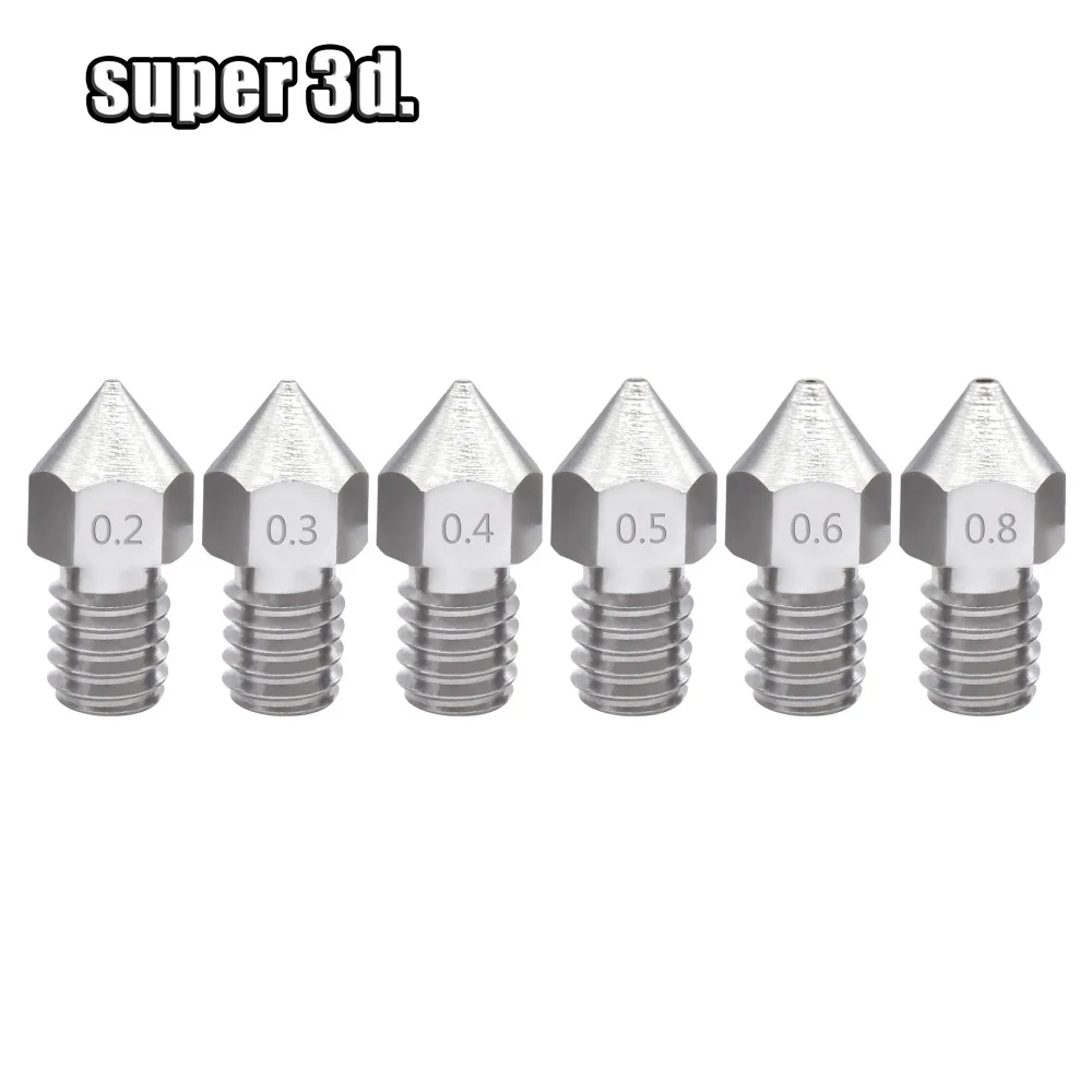 5 шт./лот 3D принтер MK8 сопло из нержавеющей стали 0 2 мм/0 3 4 5/0 6/0 8 мм M6 резьба для 1 75 и
