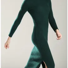 Высококачественная кашемировая трикотажная Женская длинная одежда пуловер свитер до середины икры водолазка подол-Открытый оптом в розницу