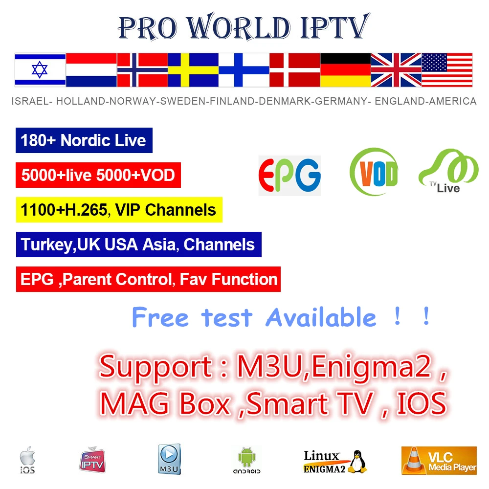 

GOTiT Android Pro HD 5000+Live World Pro IPTV Subscription for Nordic Scandinavian Hebrew Dutch USA France M3U Enigma2 IOS
