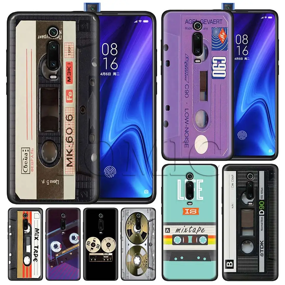 

vintage Magnetic tape Cassette Black Case for Xiaomi Redmi Note 7 7s K20 5 6 Pro Redmi 6 6 5 5Plus 4X S2 Y3 Silicone Soft Case