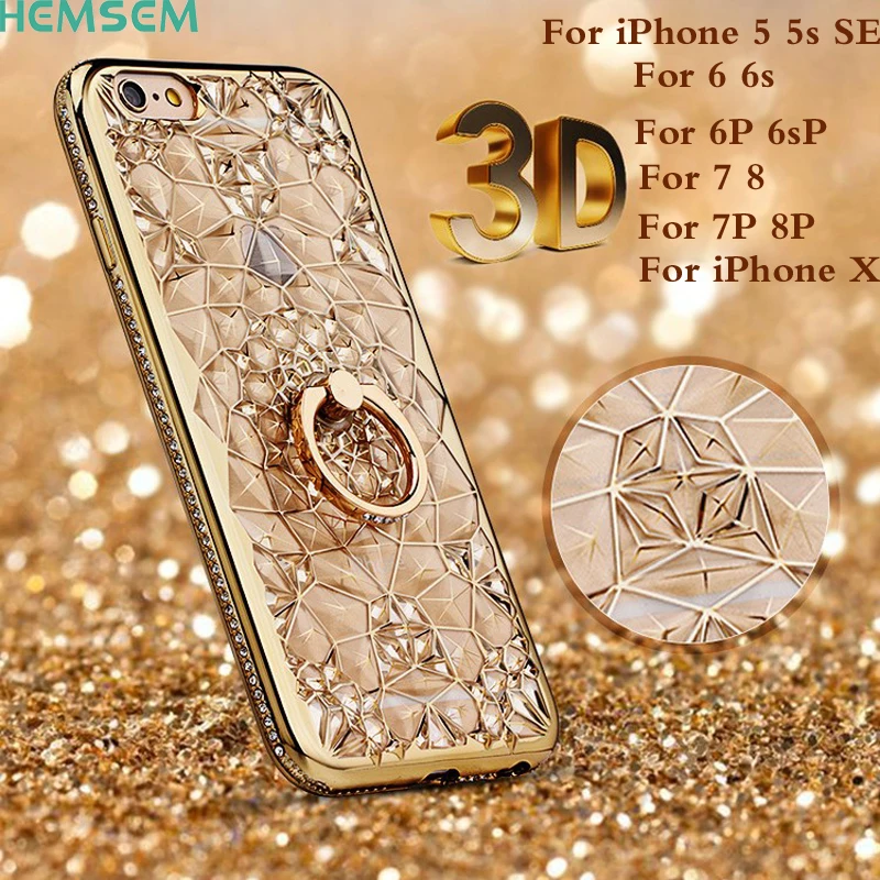 Для iPhoneX Luxury 3D Crystal Flower 24K золотое покрытие ударопрочный Прозрачный чехол для Apple