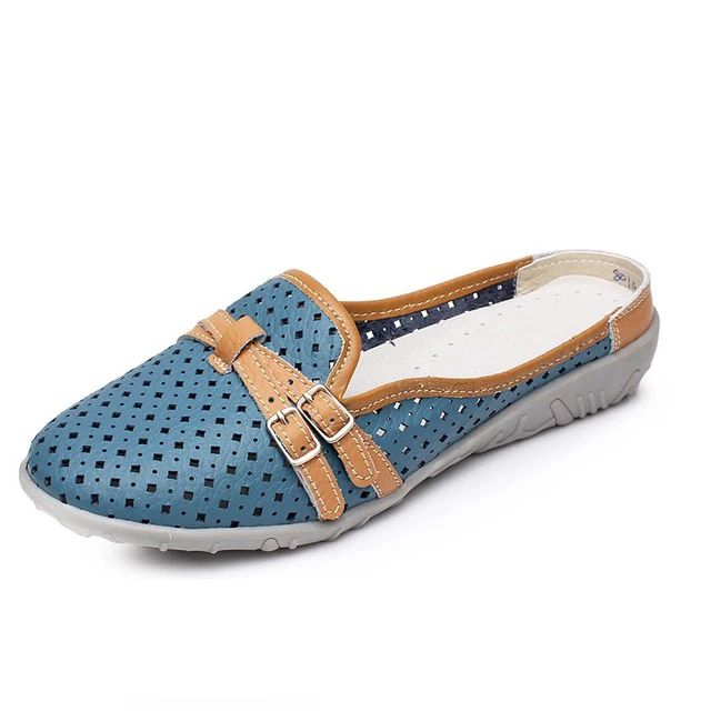 YAERNI/тапочки для отдыха; женские сандалии из спилка на плоской подошве; весенняя обувь без застежки с круглым носком; женские сандалии с вырезами; YP8010 - Цвет: Синий
