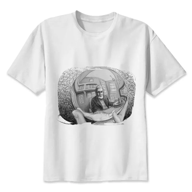 

Mc Escher TShirt men boy Summer O Neck white youth t shirt casual white print anime t-Shirts men top tees MMR726