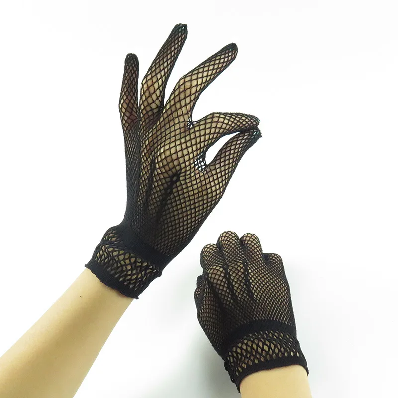 Женские кружевные перчатки летние танцевальные перчатки для вождения сетчатые перчатки-сетка для девочек черные белые варежки Guantes - Цвет: Черный