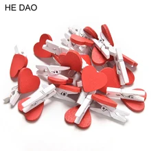 20 шт./упак. мини с принтом «сердце», «любовь деревянная вешалка для одежды Фотобумага Пег контактный прищепка ремесло Почтовые открытки зажимы дома Свадебные украшения